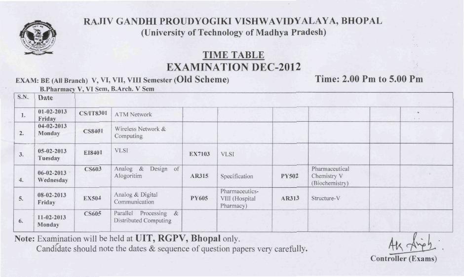 Rgpv Time Table Pdf